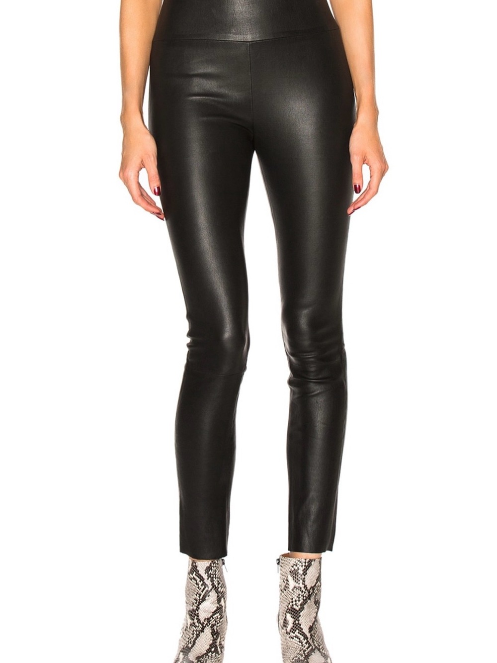 SPRWMN Black High Waist Stretch Genuine Leather Ankle Leggings - M